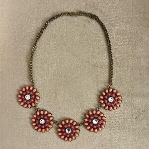 Coral, Pink & Rhinestone Floral Necklace